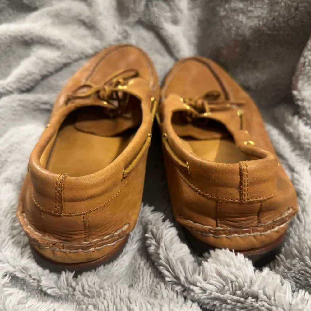 Sperry Topsider Mens 15 Brown Tan Leather Boat Shoes Loafers Lace Up Preppy - Picture 5 of 9